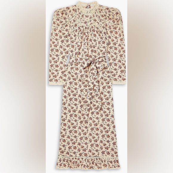 DÔEN Gabrielle Lace-Trimmed Pintucked Floral-Print Cotton-Voile Maxi Dress - Picture 2 of 5